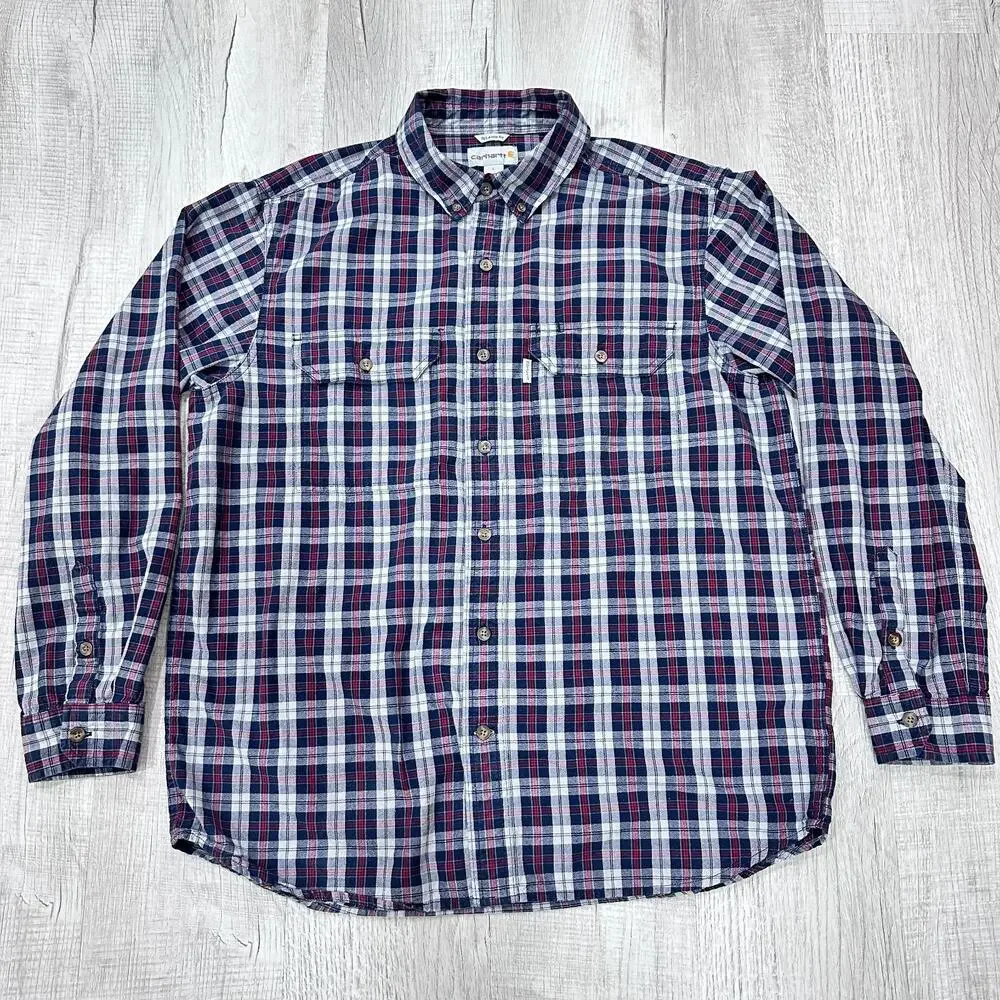 Carhartt Flannel Shirt Mens Large Red Plaid Button Down Long Sleeve Relaxed Fit - Picture 4 of 9